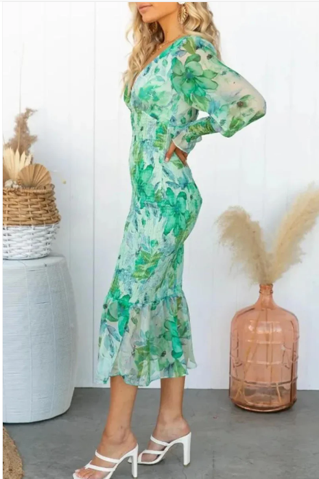 Angel | Elegantes Midikleid mit Blumenmuster für Damen