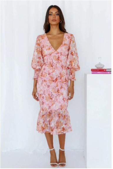 Angel | Elegantes Midikleid mit Blumenmuster für Damen