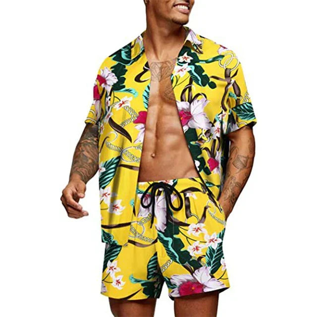  Zwei-teiliger Herren-Set-Kurzärmler-Button-Up-Shirt und passende Shorts-Entspannte Passform-2