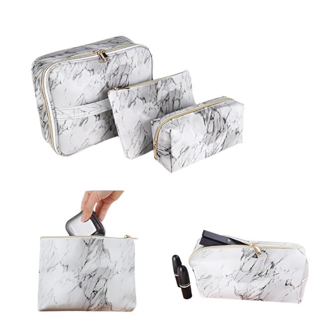 Lilyana | Marmor Eleganz 3-in-1 Kosmetik-Make-up Reisetaschen-Set