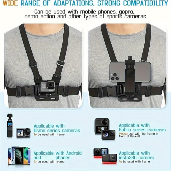 Verstellbarer Freisprecher Brustgürtel für bequeme Dreharbeiten und Fotografie-sichere Telefonhalter für Smartphones und Actionkameras-3