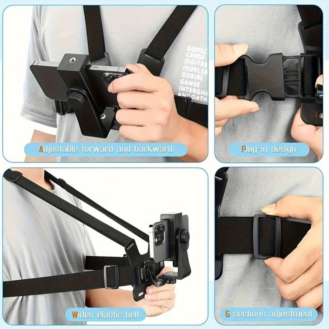 Verstellbarer Freisprecher Brustgürtel für bequeme Dreharbeiten und Fotografie-sichere Telefonhalter für Smartphones und Actionkameras-5