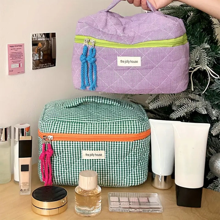 Rosielyn | Karierte Baumwoll-Kosmetiktasche für Reisen
