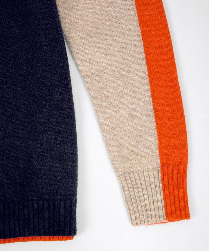 Aquisha | Damenpullover mit Retro-Streifen in Marine und Orange