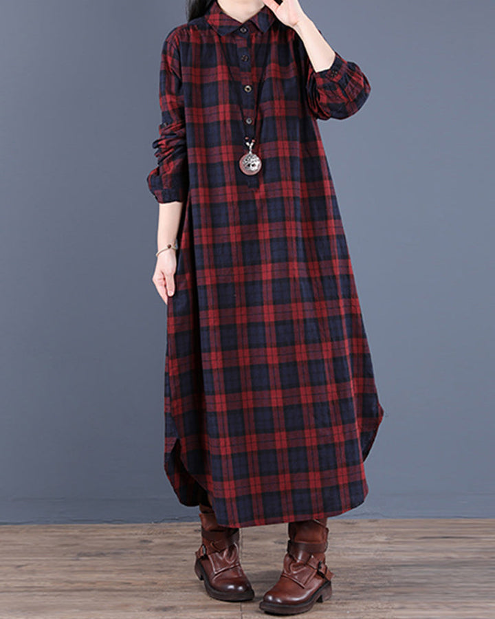 Mariel | Stilvoll Langärmeliges Hemdkleid mit Kariertem Checkered Kragen