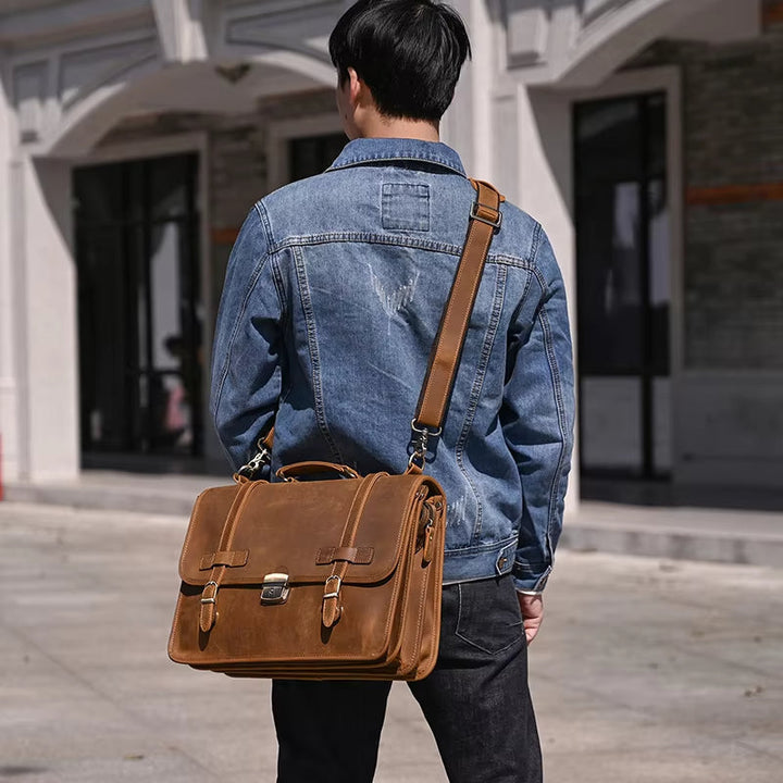 Daniel | Herren Leder Crossbody Messenger Laptoptasche Reisetasche