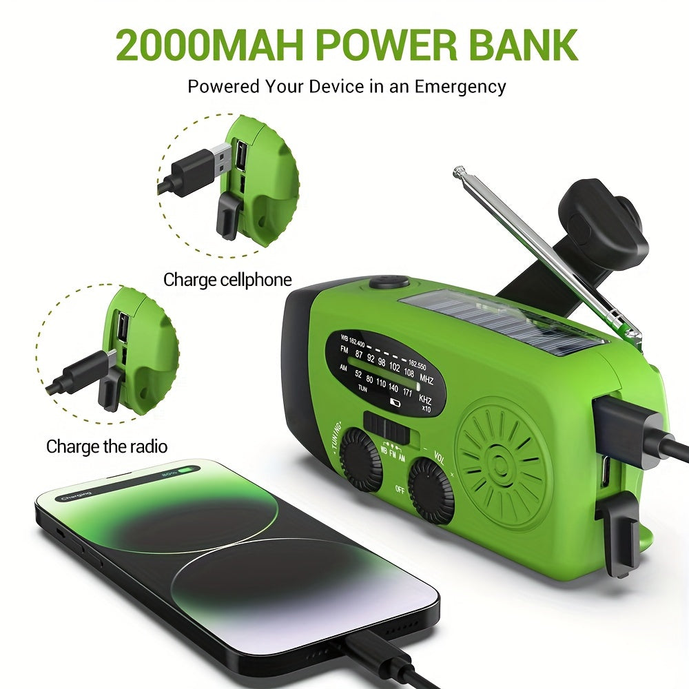 Kompaktes Notfallradio mit 2000mah Power Bank, Solar, Handkurbel und eingebaute Taschenlampe für die Verwendung im Freien-2