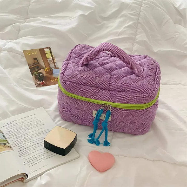 Rosielyn | Karierte Baumwoll-Kosmetiktasche für Reisen
