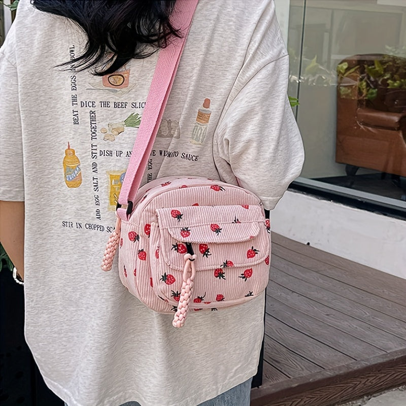 Fleur | Erdbeer Corduroy Schultertasche