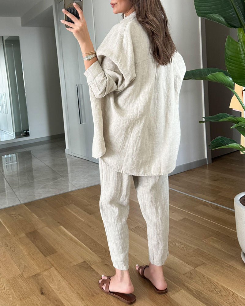 Amy | Bequeme Bluse mit Knöpfen und Hosen Set