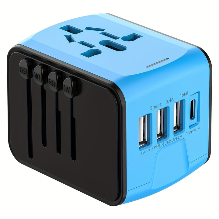 Universeller Reiseadapter mit 4 USB-Anschlüssen und Typ-C-Globale Kompatibilität, schnelle Ladesicherheitsfunktionen-2