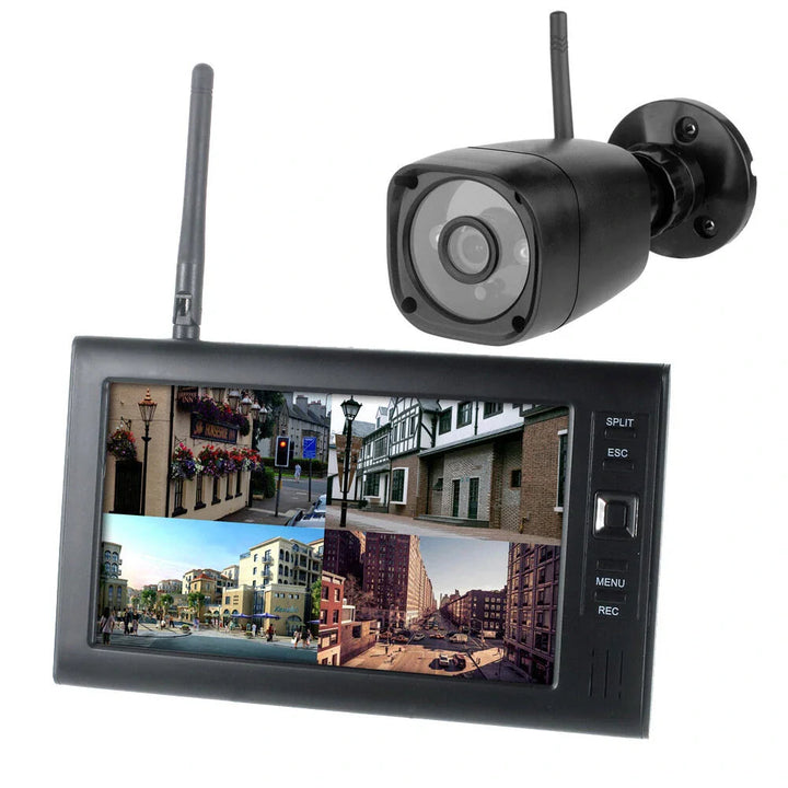 7-Zoll Wireless-Sicherheitssystem: 4-Kanal-Monitor & wetterfeste Nachtsichtkameras 0