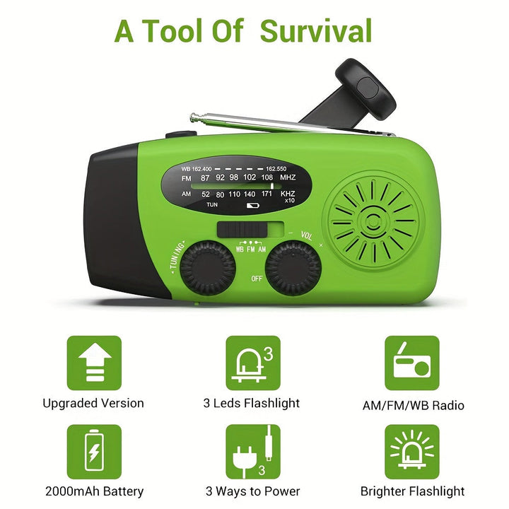 Kompaktes Notfallradio mit 2000mah Power Bank, Solar, Handkurbel und eingebaute Taschenlampe für die Verwendung im Freien-4