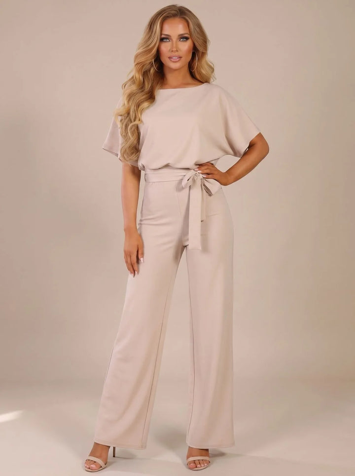 Annika | Damen Jumpsuit mit Bindegürtel und weitem Bein 0