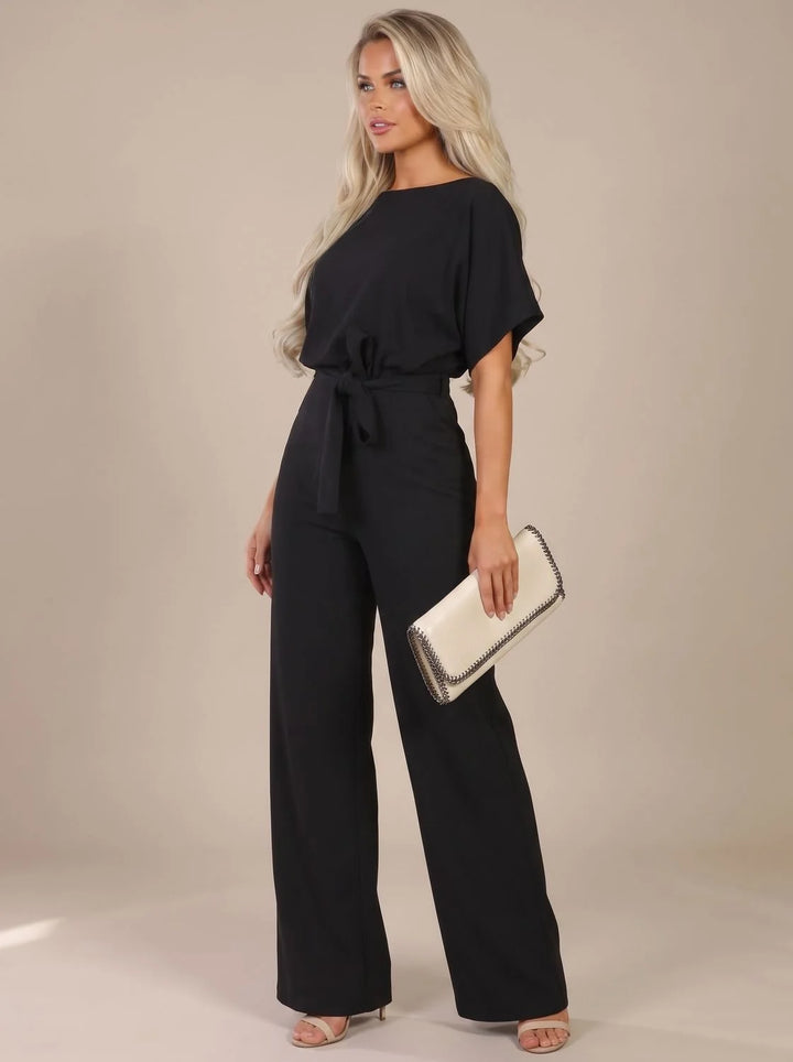Annika | Damen Jumpsuit mit Bindegürtel und weitem Bein 3