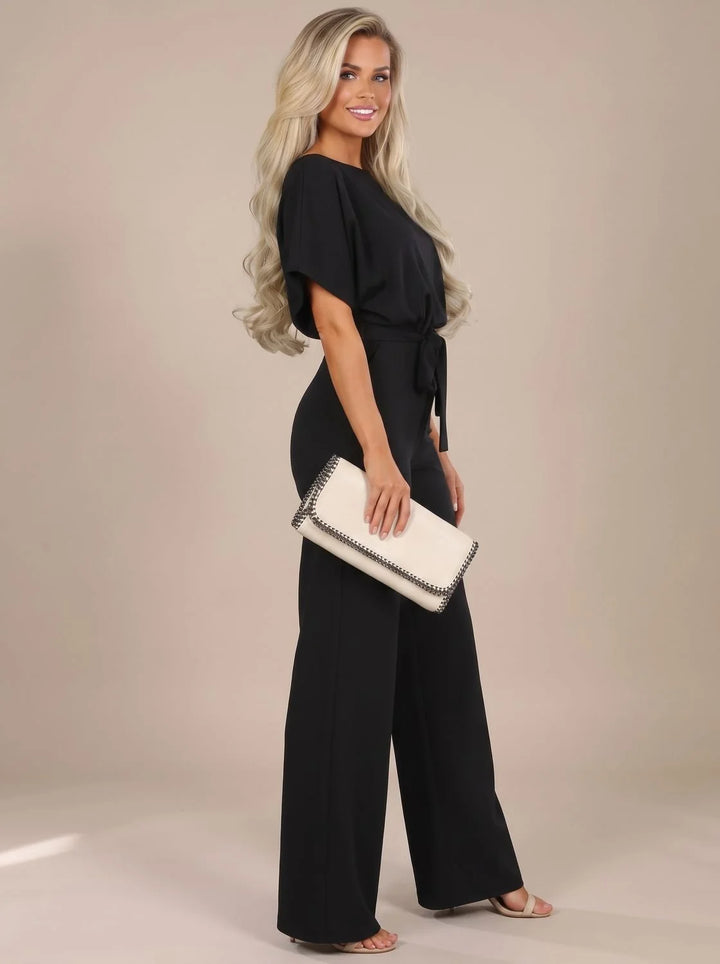 Annika | Damen Jumpsuit mit Bindegürtel und weitem Bein 4