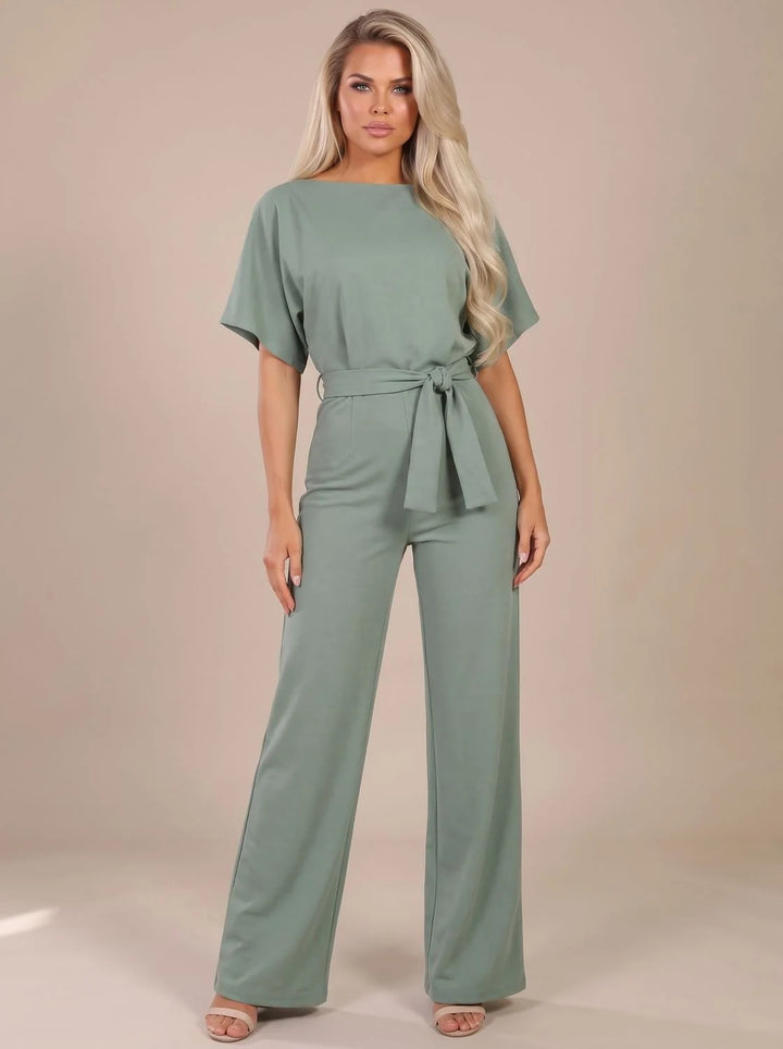 Annika | Damen Jumpsuit mit Bindegürtel und weitem Bein 6