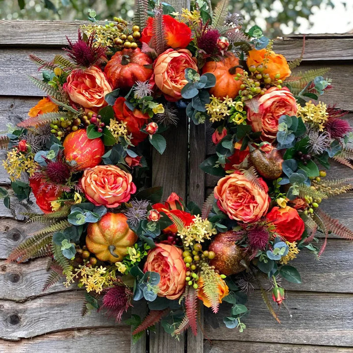 Autumna Charm Herbstlicher Türkranz | Kürbis & Rattan | 40 cm | Handgefertigte Deko für Herbst & Thanksgiving 0