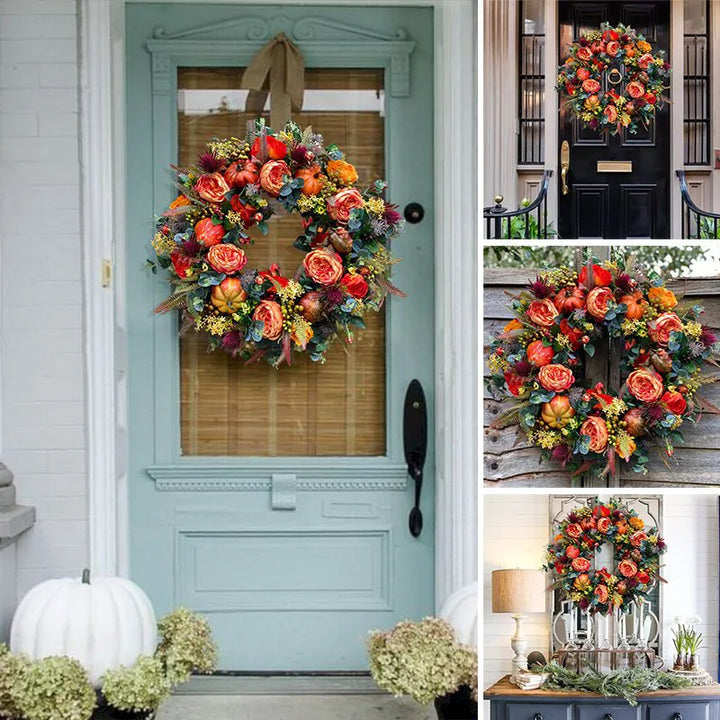 Autumna Charm Herbstlicher Türkranz | Kürbis & Rattan | 40 cm | Handgefertigte Deko für Herbst & Thanksgiving 1