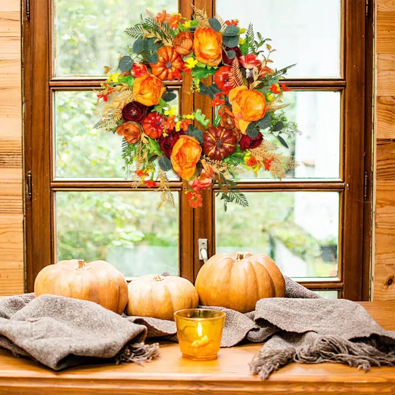 Autumna Charm Herbstlicher Türkranz | Kürbis & Rattan | 40 cm | Handgefertigte Deko für Herbst & Thanksgiving 3