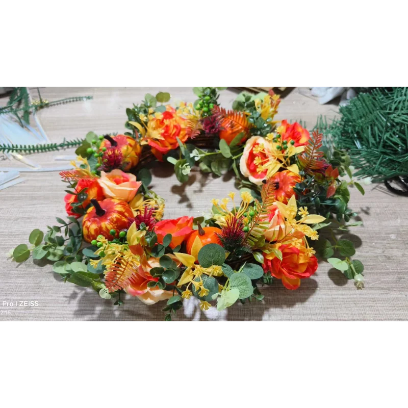 Autumna Charm Herbstlicher Türkranz | Kürbis & Rattan | 40 cm | Handgefertigte Deko für Herbst & Thanksgiving 4