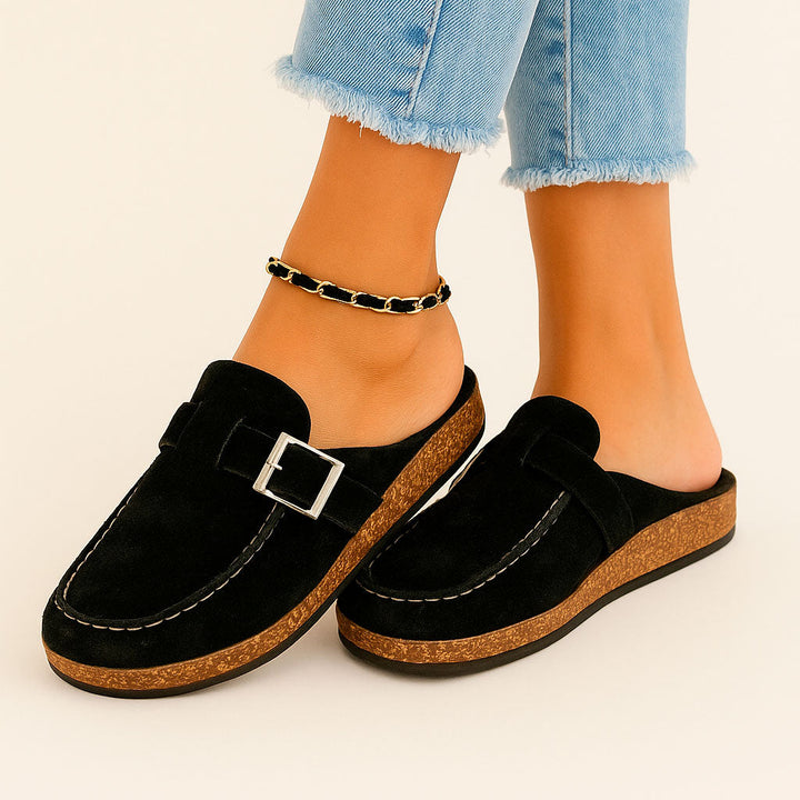Bequeme Wildleder-Pantoletten für Damen mit Schnallendetail 2