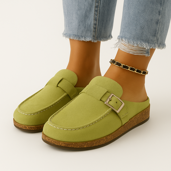 Bequeme Wildleder-Pantoletten für Damen mit Schnallendetail 3