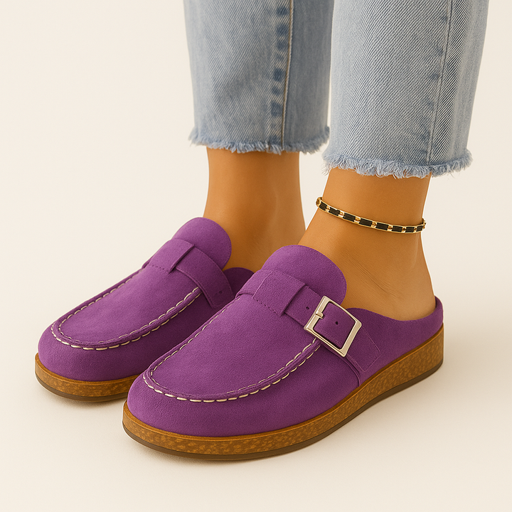 Bequeme Wildleder-Pantoletten für Damen mit Schnallendetail 4