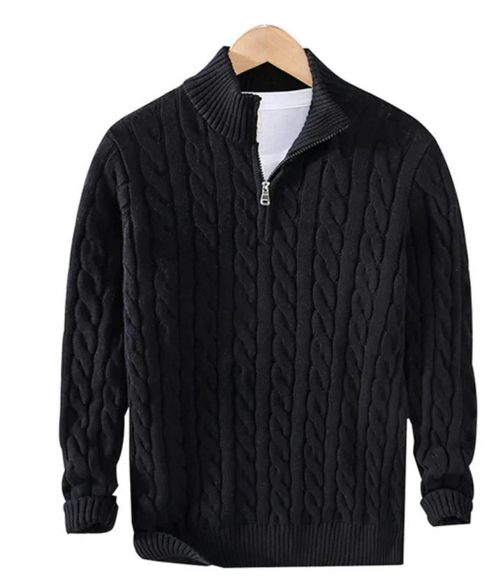 Matthias | Modischer Strickpullover mit Zopfmuster und Reißverschluss