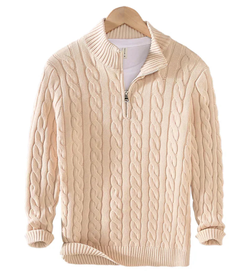 Matthias | Modischer Strickpullover mit Zopfmuster und Reißverschluss