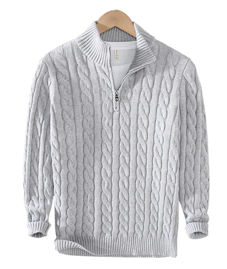 Matthias | Modischer Strickpullover mit Zopfmuster und Reißverschluss