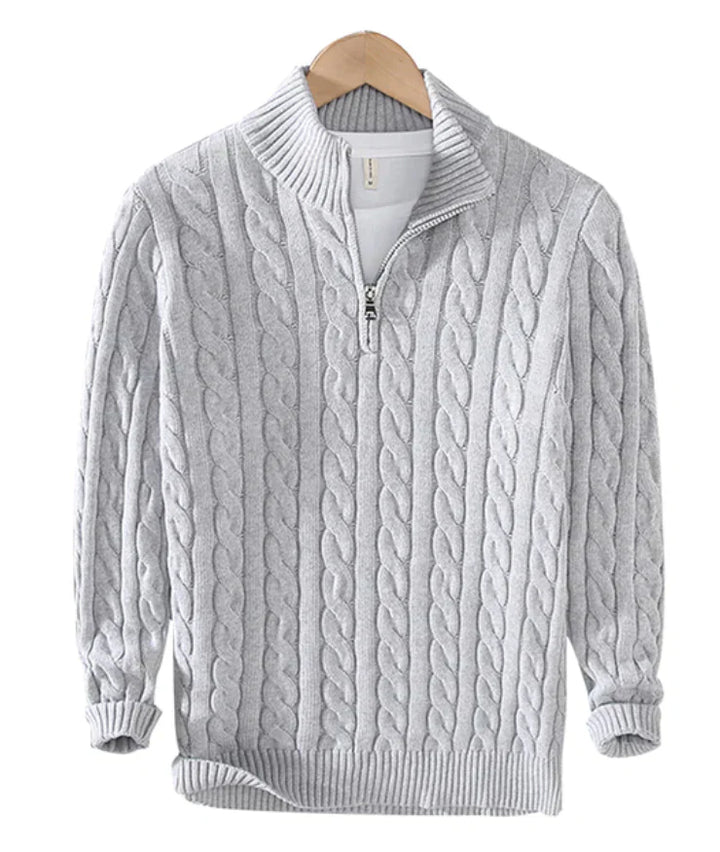Matthias | Modischer Strickpullover mit Zopfmuster und Reißverschluss