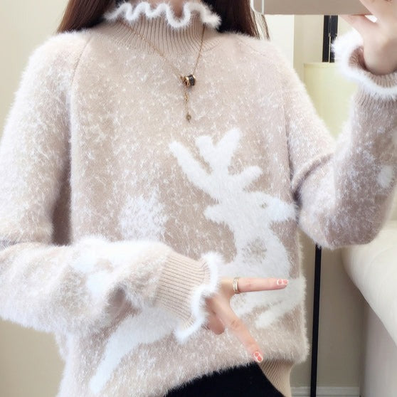 Amaryllis | Kuschelige Damenpullover mit Rüschen und Dicker Nerzstrick