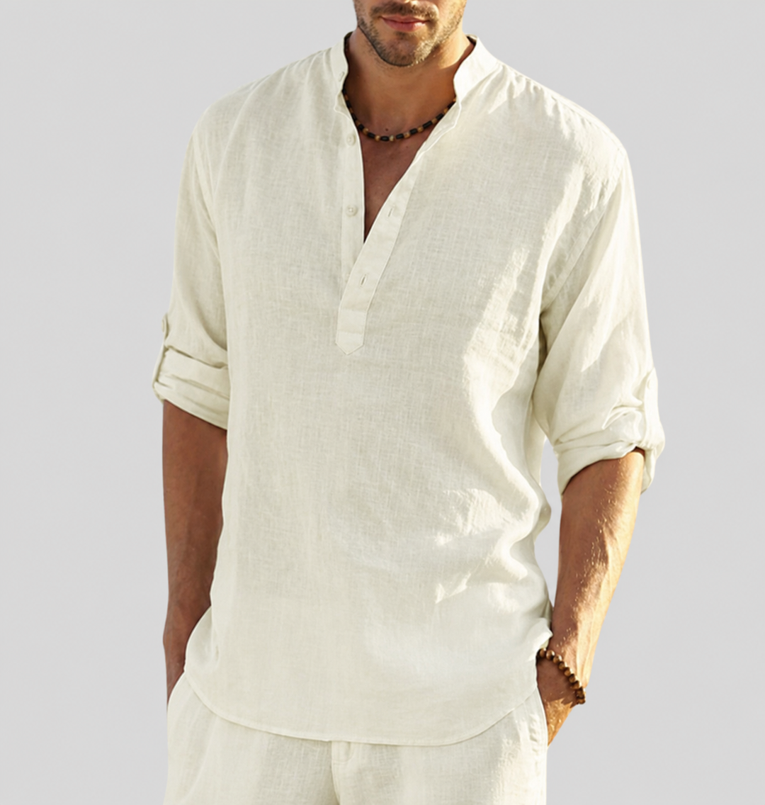 Herren Leinenhemd mit V-Ausschnitt für eleganten Look