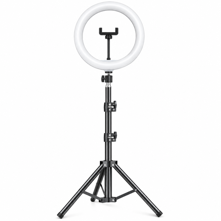 LED -Ringlicht mit verstellbarem Stativ und Telefonhalter für Selfies und Videoaufzeichnung
