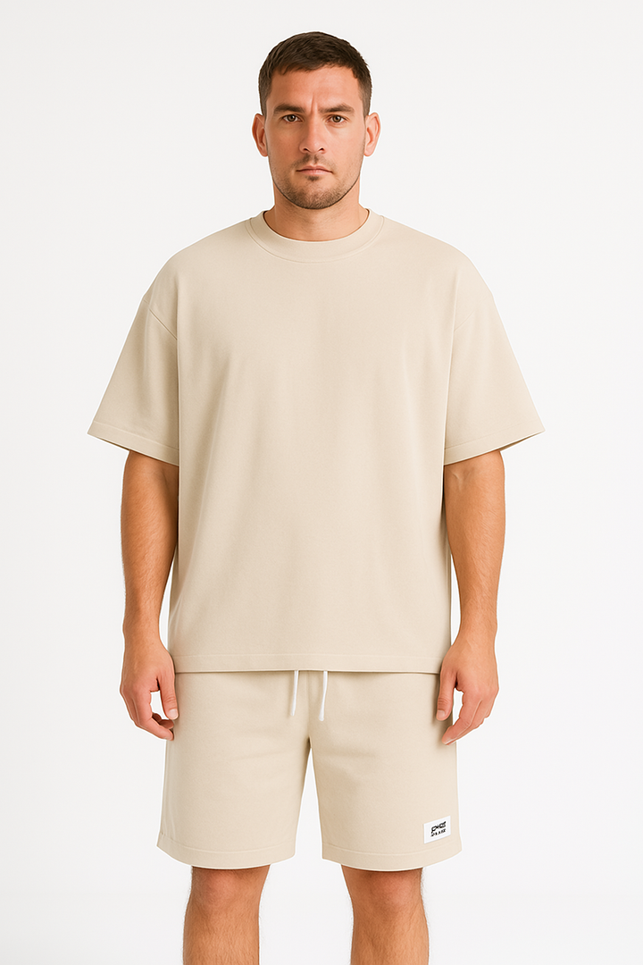  Herren -sportliches Set - entspannte Passform - Kurzarm -Top & Draw String Shorts - atmungsaktive Baumwolle-4