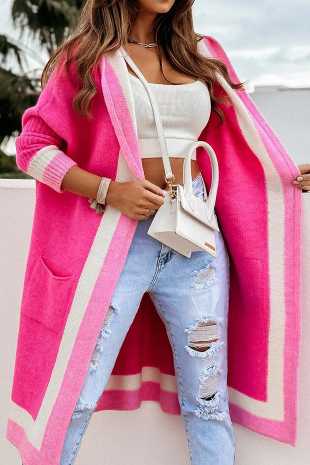 Niana | Gemütliche Lange Colorblock Strickjacke