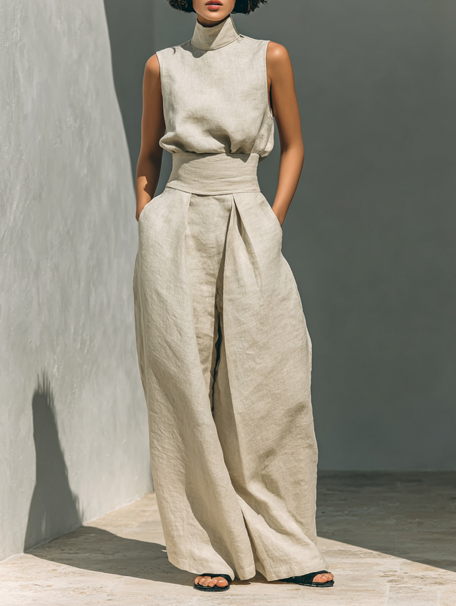 Damen Ärmelloses Blusenset Mit Weitenhose Für Den Sommer – Stylisches Zweiteiler Ensemble Für Warme Tage 0
