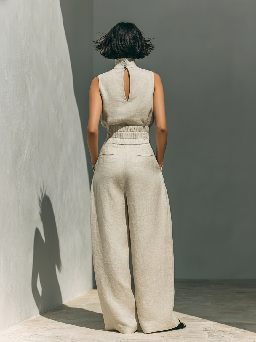 Damen Ärmelloses Blusenset Mit Weitenhose Für Den Sommer – Stylisches Zweiteiler Ensemble Für Warme Tage 1