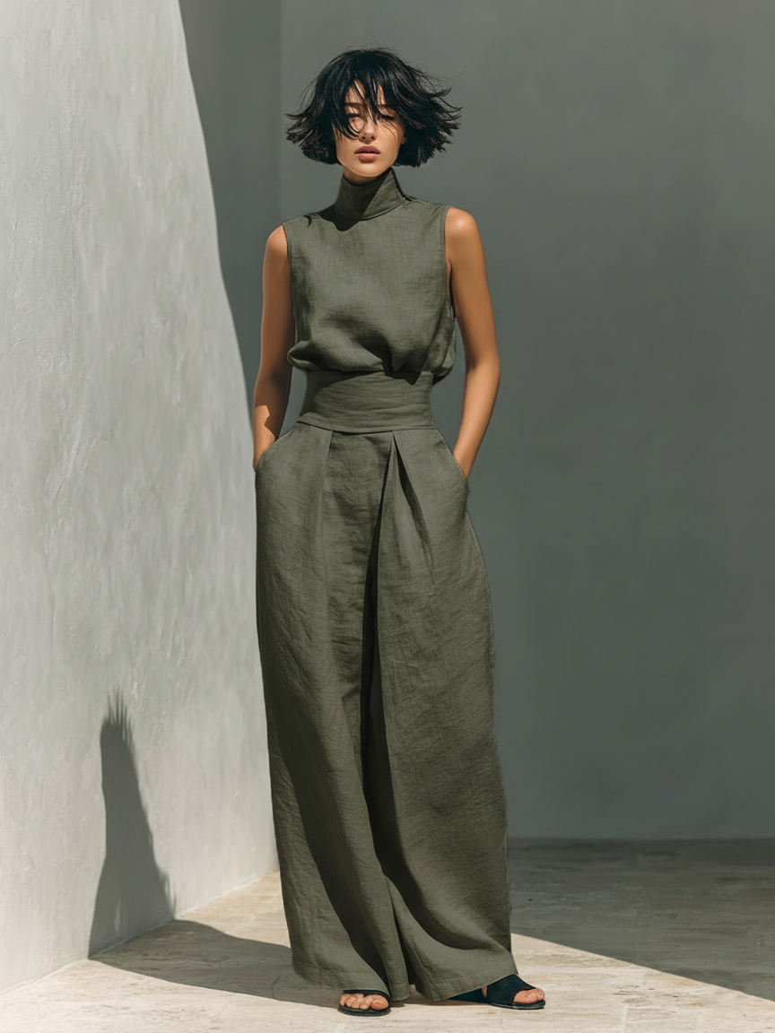 Damen Ärmelloses Blusenset Mit Weitenhose Für Den Sommer – Stylisches Zweiteiler Ensemble Für Warme Tage 2
