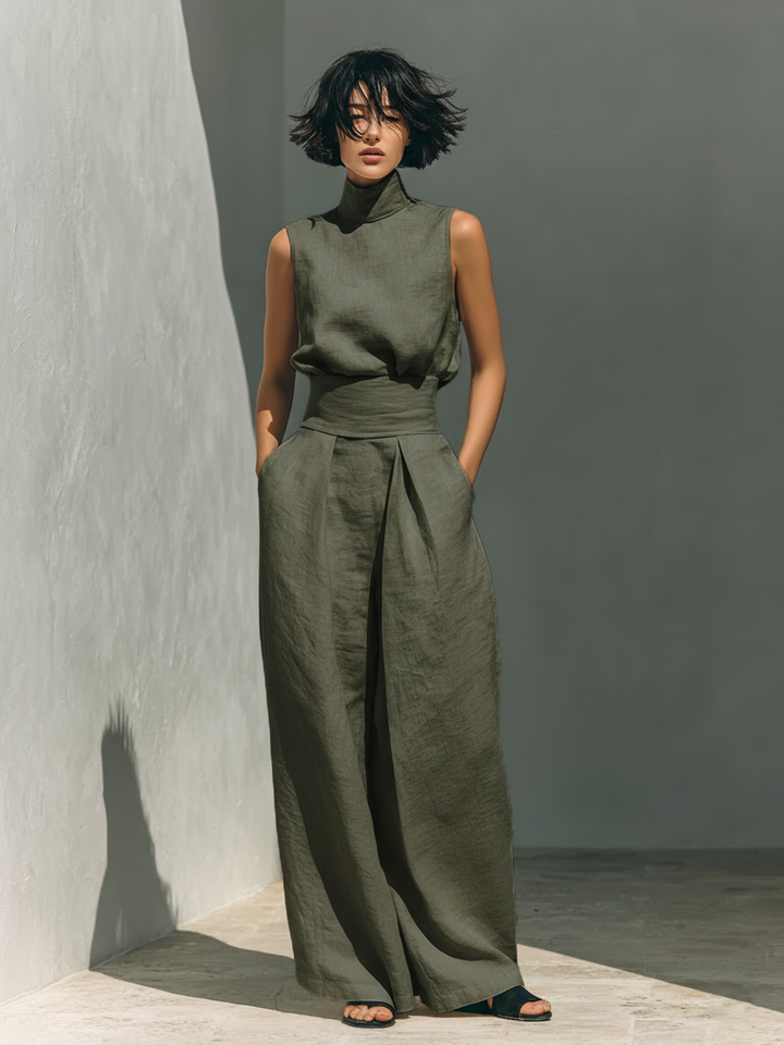 Damen Ärmelloses Blusenset Mit Weitenhose Für Den Sommer – Stylisches Zweiteiler Ensemble Für Warme Tage 2