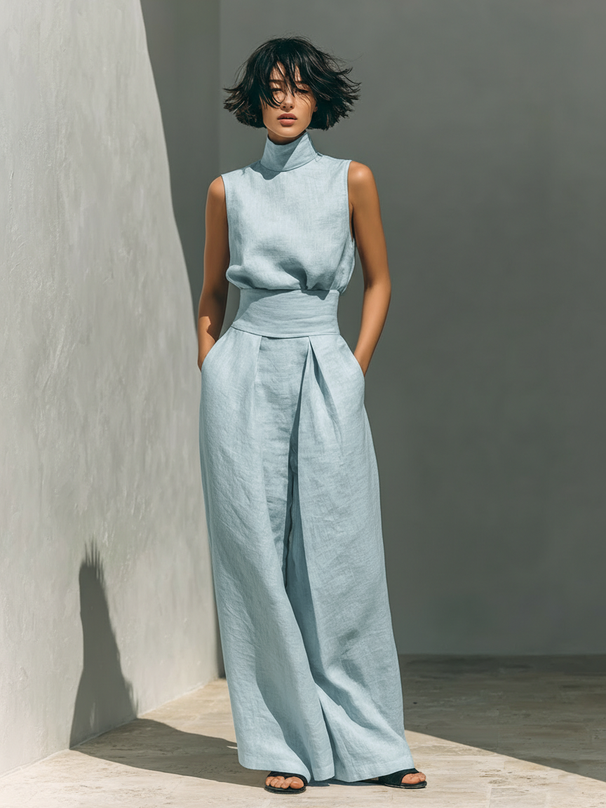 Damen Ärmelloses Blusenset Mit Weitenhose Für Den Sommer – Stylisches Zweiteiler Ensemble Für Warme Tage 3