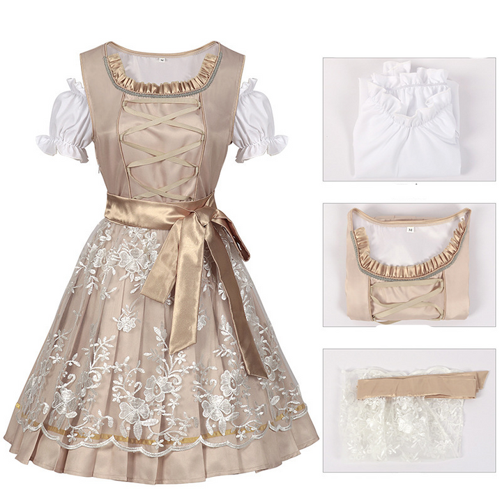 Damen Beige Oktoberfest Dirndl Kleid 1