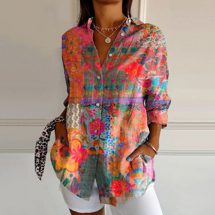 Damen Bluse mit Blumenmuster Eleganz Baumwolle 0
