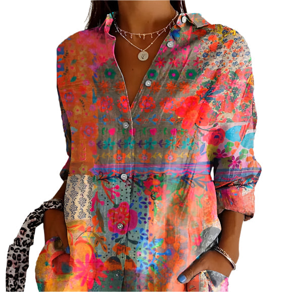 Damen Bluse mit Blumenmuster Eleganz Baumwolle 1