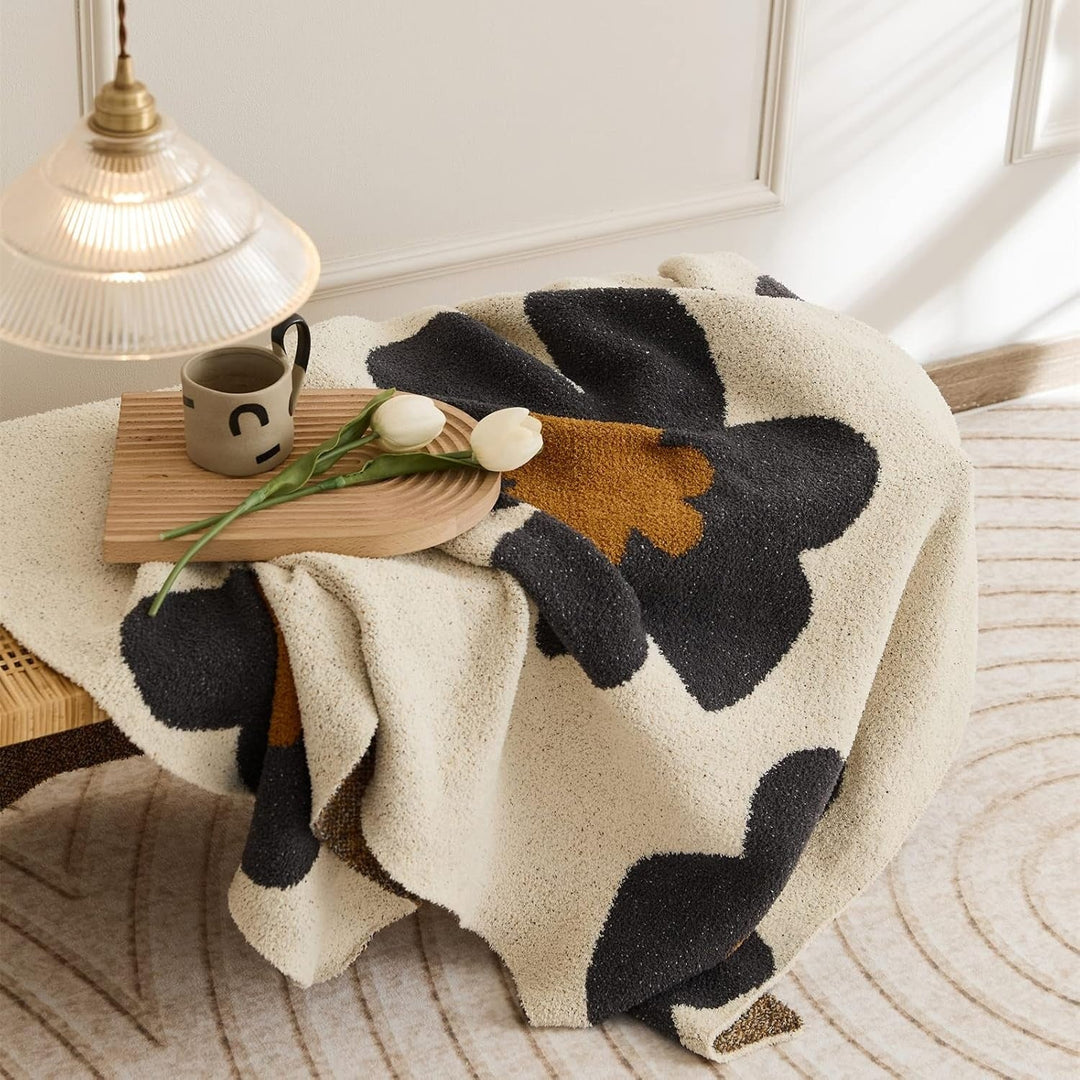 Damen Elegante Floral Strickdecke Hochwertige Wolle 120x150 cm 2