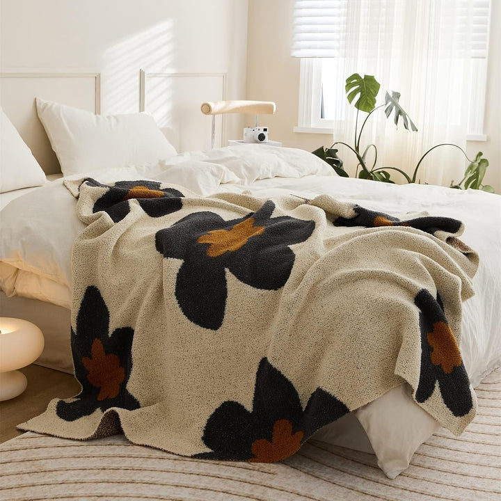 Damen Elegante Floral Strickdecke Hochwertige Wolle 120x150 cm 4