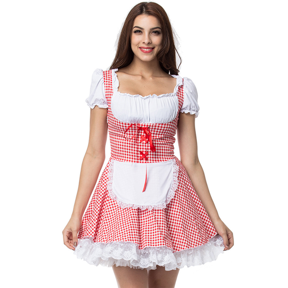 Damen Kariert Schulterfrei Oktoberfest Dirndl Kleid 1