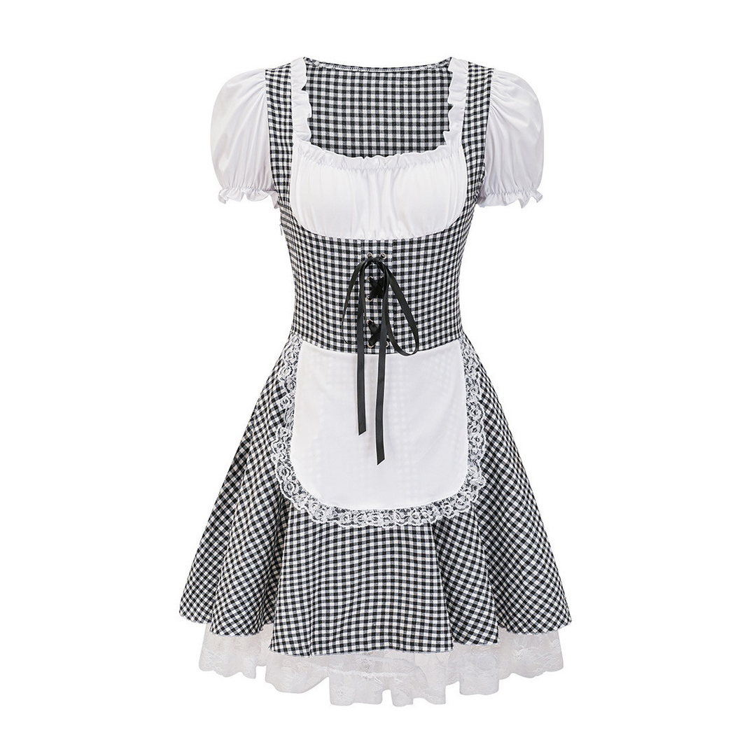 Damen Kariert Schulterfrei Oktoberfest Dirndl Kleid 2