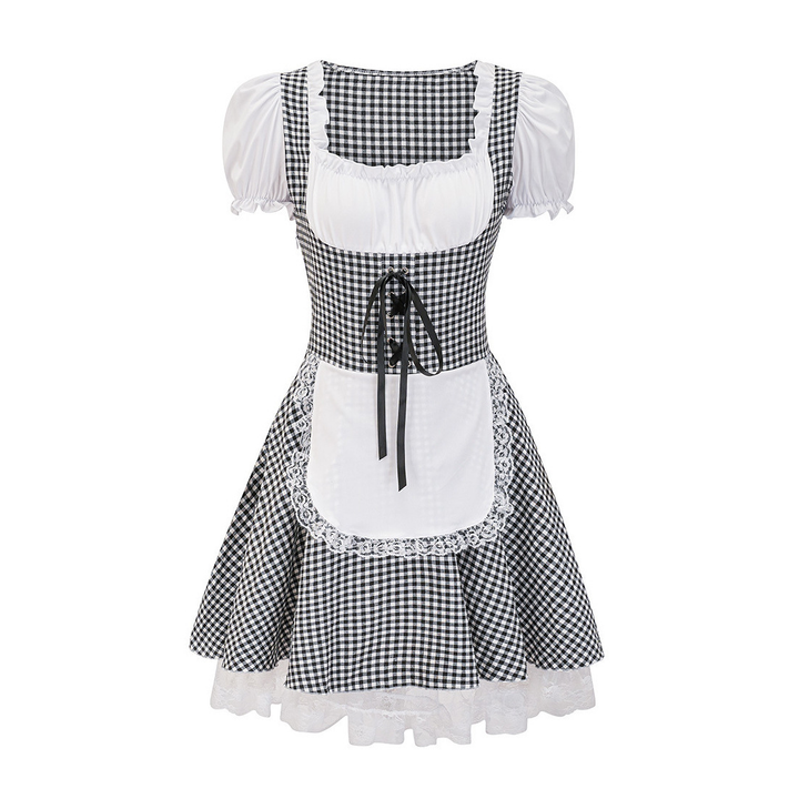 Damen Kariert Schulterfrei Oktoberfest Dirndl Kleid 2